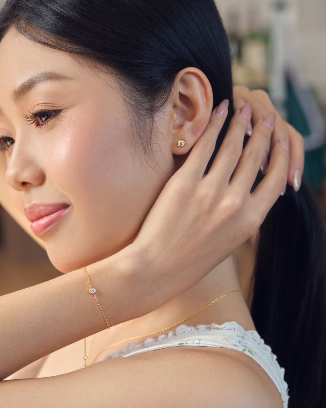 VÒNG TAY PERLAMUSE VÀNG VERMEIL 16K - FOCUS ĐÁ ĐƠN SỢI MẢNH 1.5MM