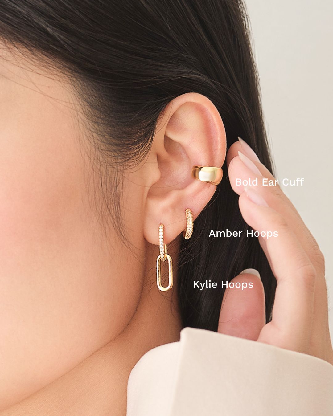KHUYÊN TAI TRÒN MINI PERLAMUSE AMBER VÀNG VERMEIL 16K ĐÍNH ĐÁ CAO CẤP