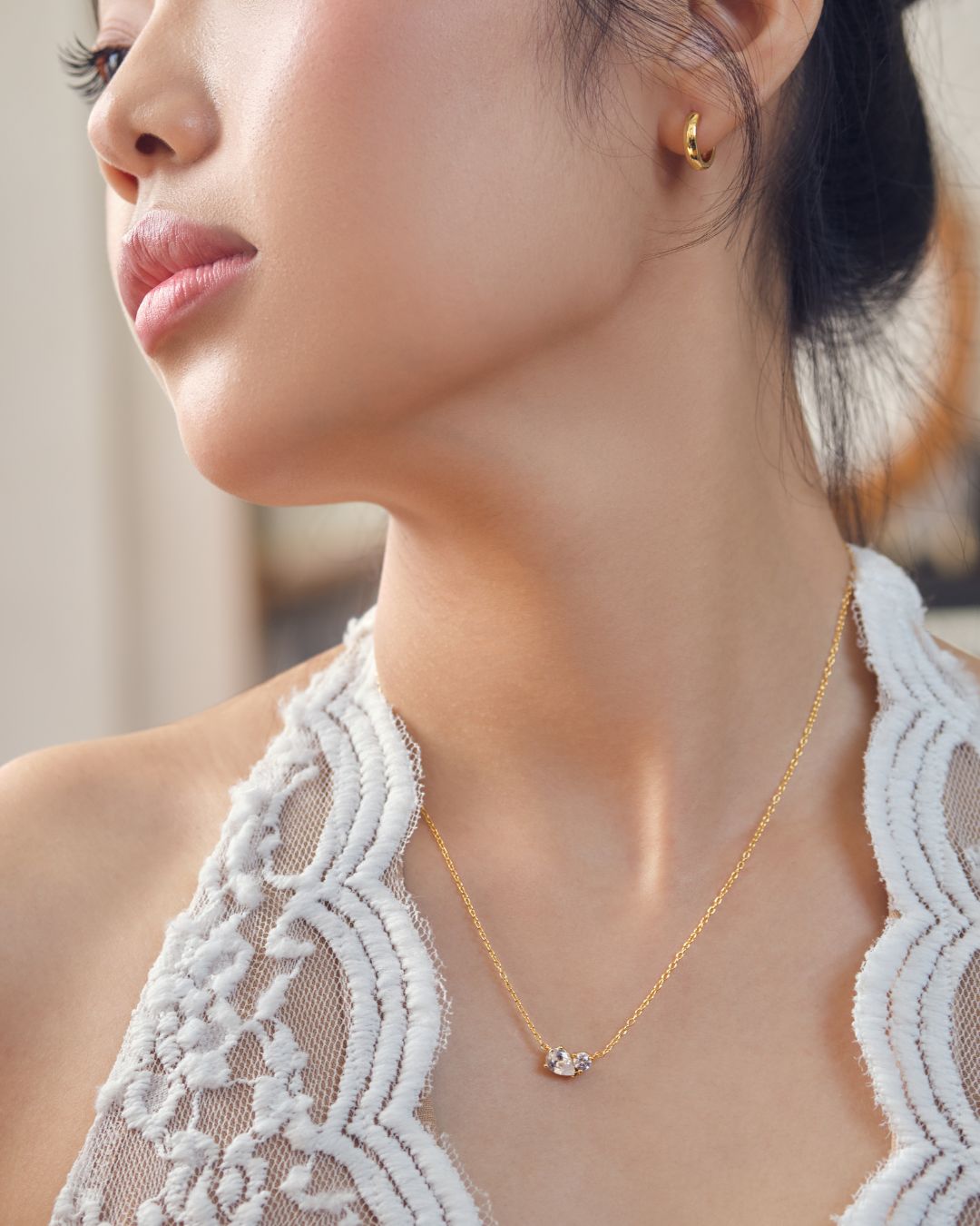 DÂY CHUYỀN PERLAMUSE VÀNG VERMEIL 16K - HARMONY 2 VIÊN ĐÁ
