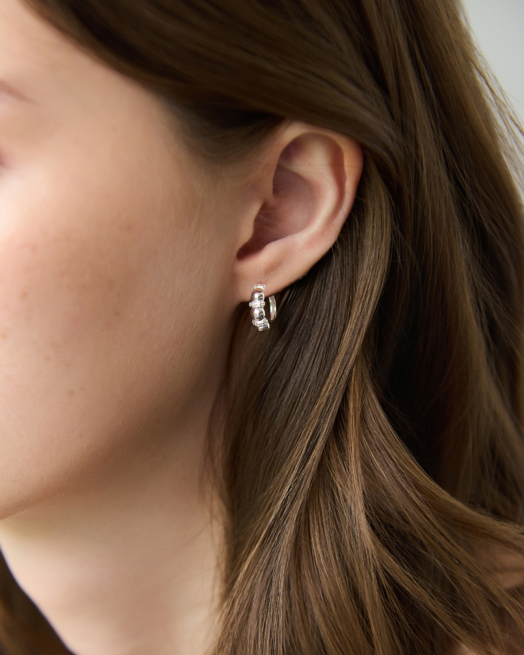SILVER CHUNKY BEAD HOOP EARRINGS