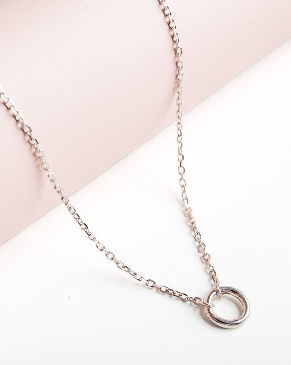 Mini Paperclip Necklacee With Lock (White Gold)