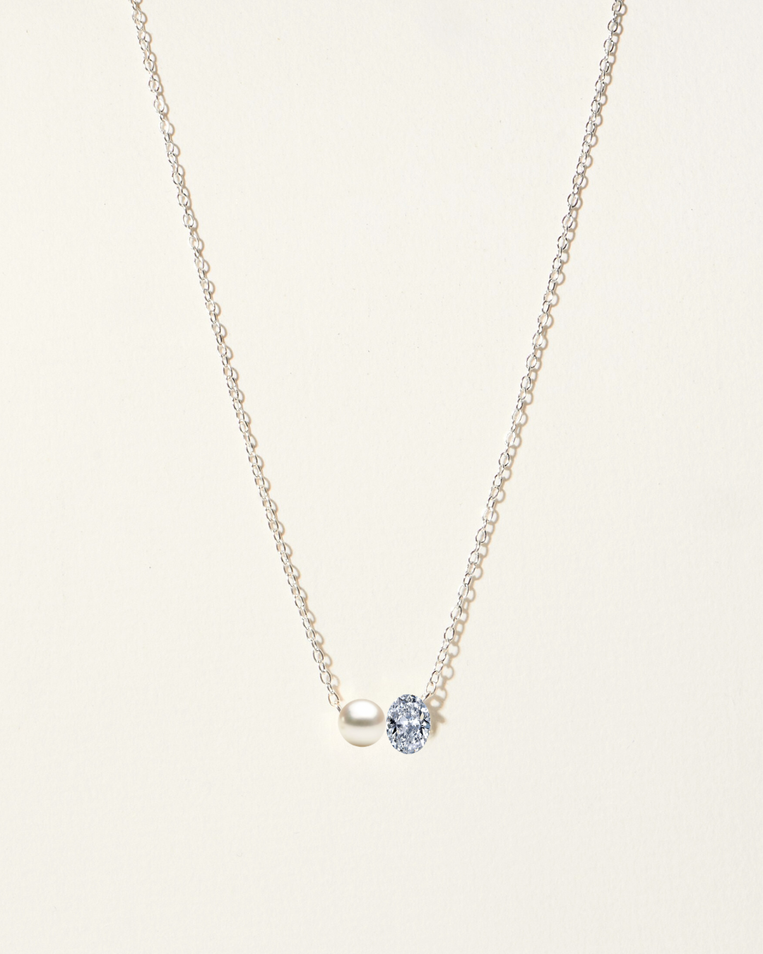 SILVER PEARL & DIAMOND NECKLACE