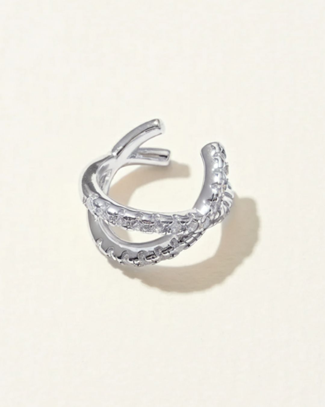 SILVER DIAMOND X EAR CUFF