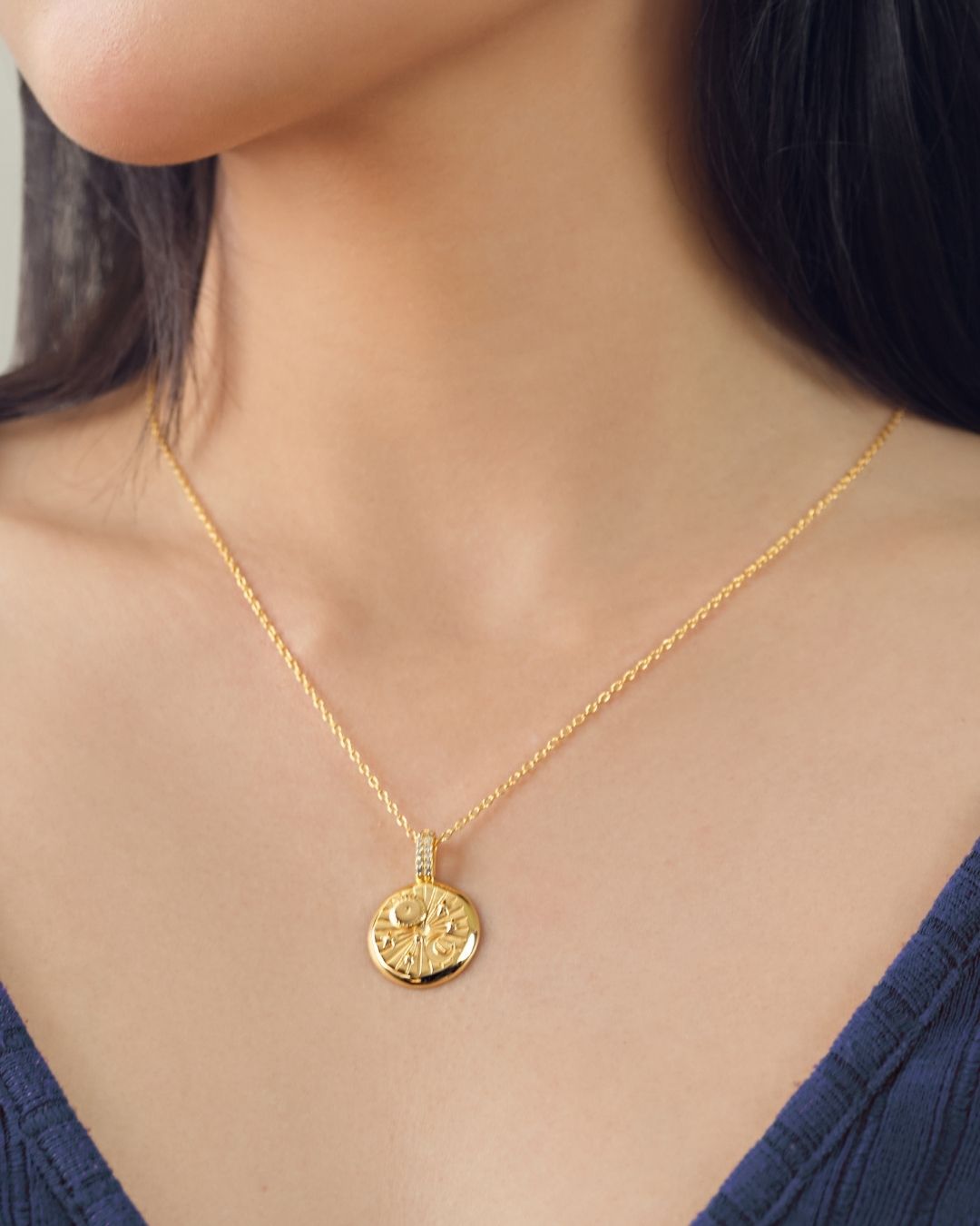 MẶT DÂY CHUYỀN PERLAMUSE VÀNG VERMEIL 16K MẶT TRĂNG VÀ BỤI SAO