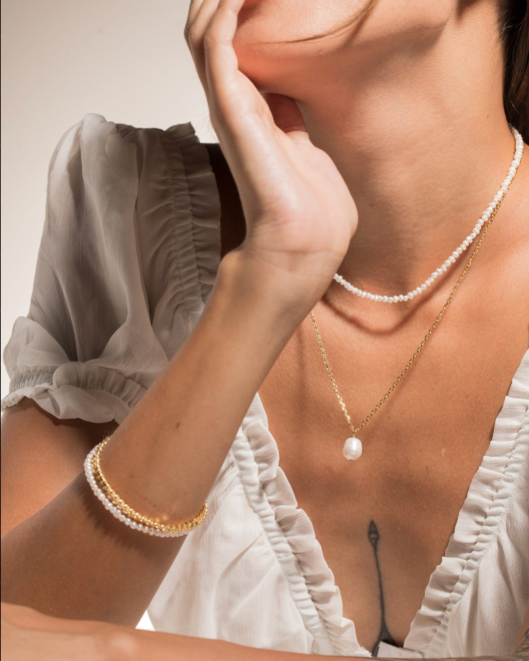 DÂY CHUYỀN PERLAMUSE NGỌC TRAI TỰ NHIÊN NƯỚC NGỌT VÀNG VERMEIL 16K