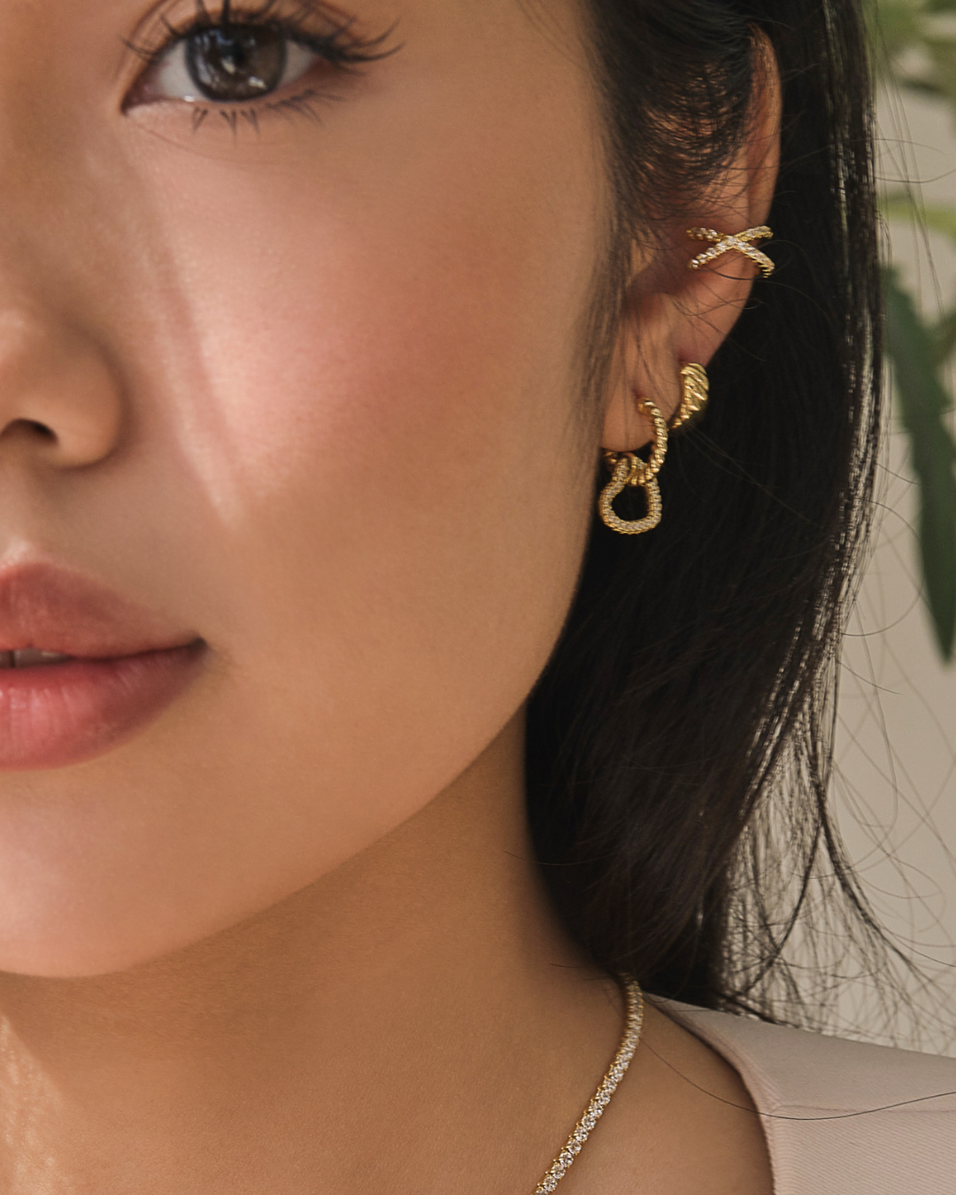 KHUYÊN KẸP VÀNH TAI PERLAMUSE VÀNG VERMEIL 16K ĐÍNH ĐÁ