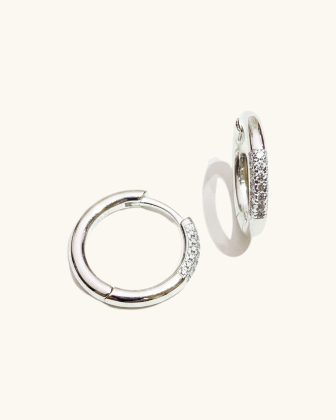 SILVER PAVE MEDIUM HOOP EARRINGS