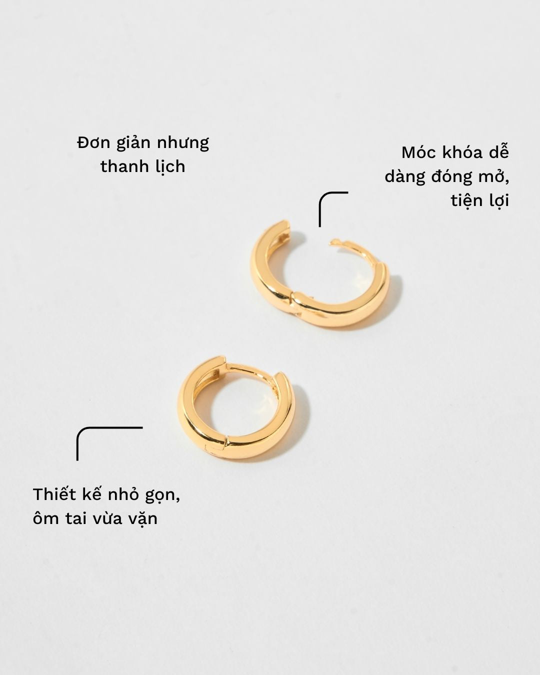 KHUYÊN TAI TRÒN TRƠN MINI 11.5MM VÀNG VERMEIL 16K CAO CẤP