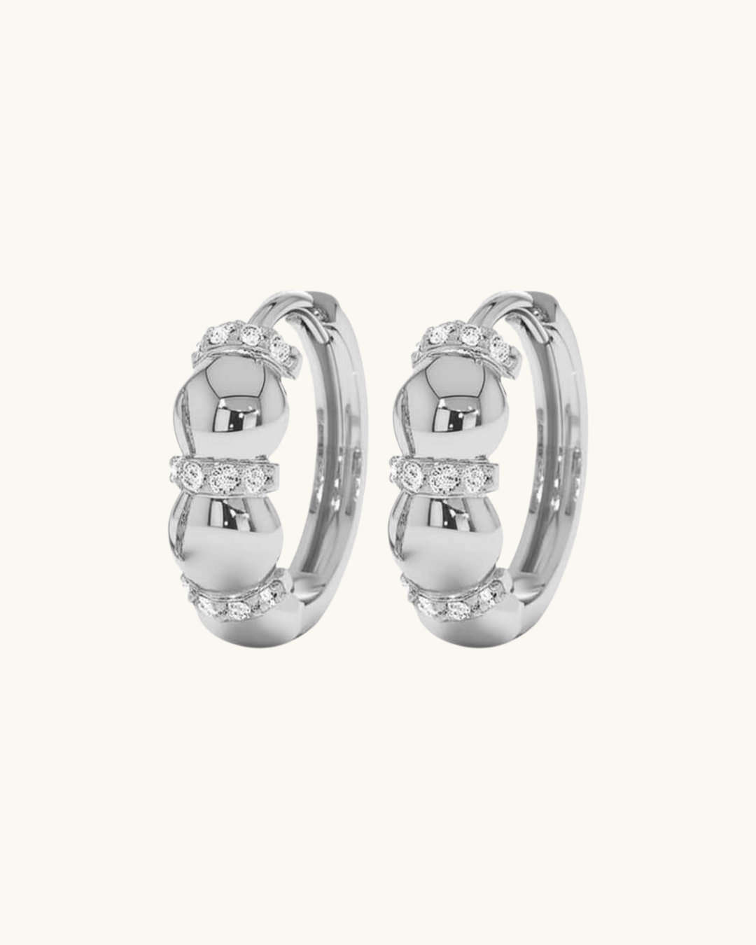 SILVER CHUNKY BEAD HOOP EARRINGS