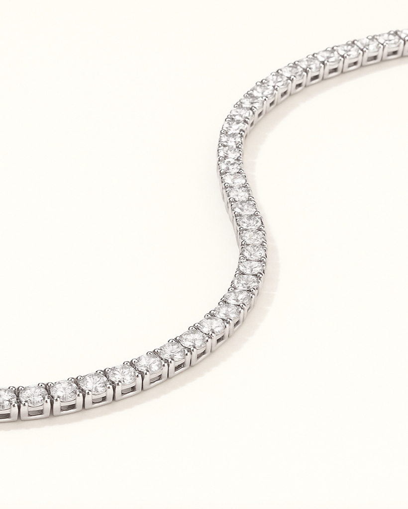 Diamond tennis bracelet on a white background