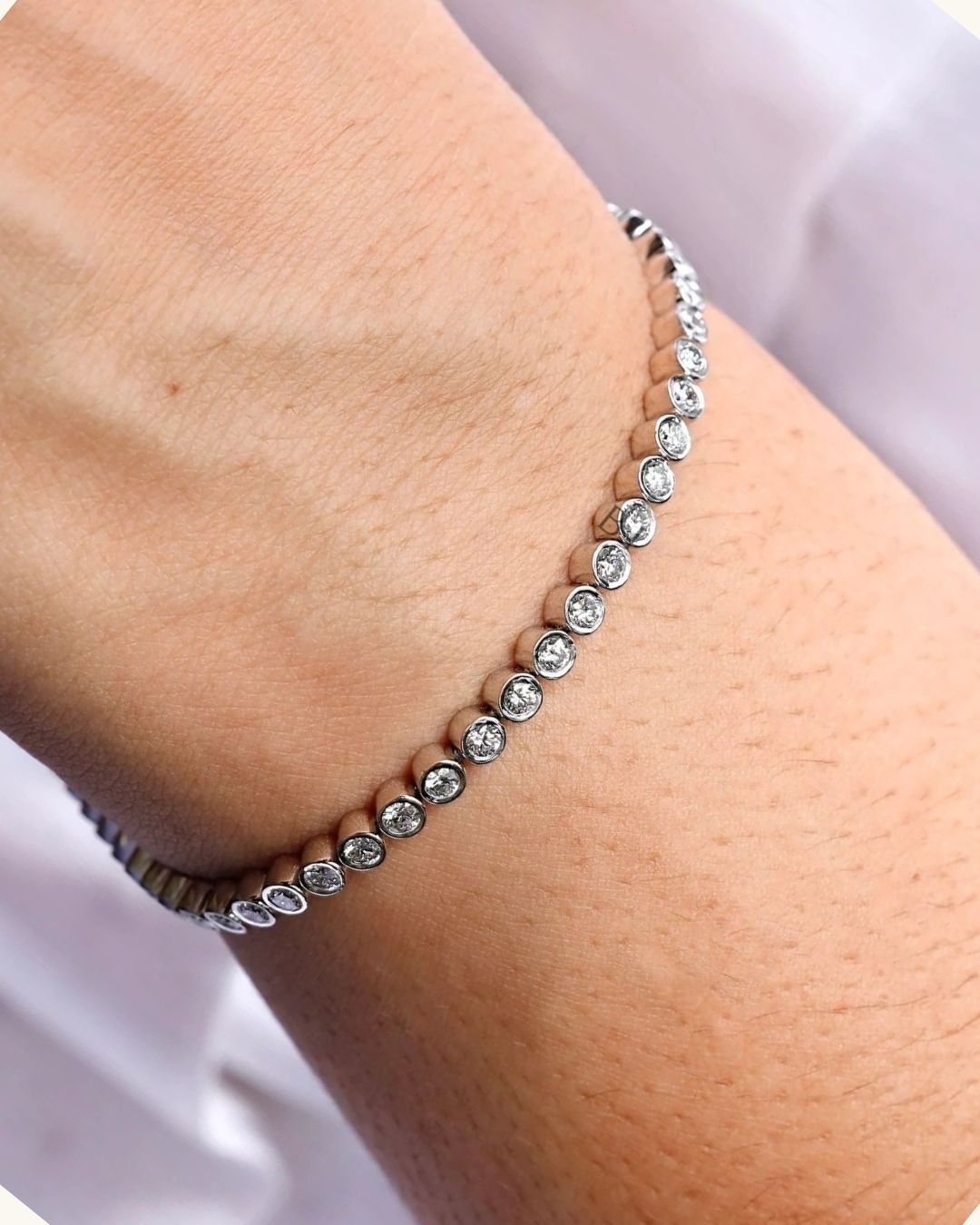 SILVER LAB GROWN ROUND BEZEL BRACELET 3MM