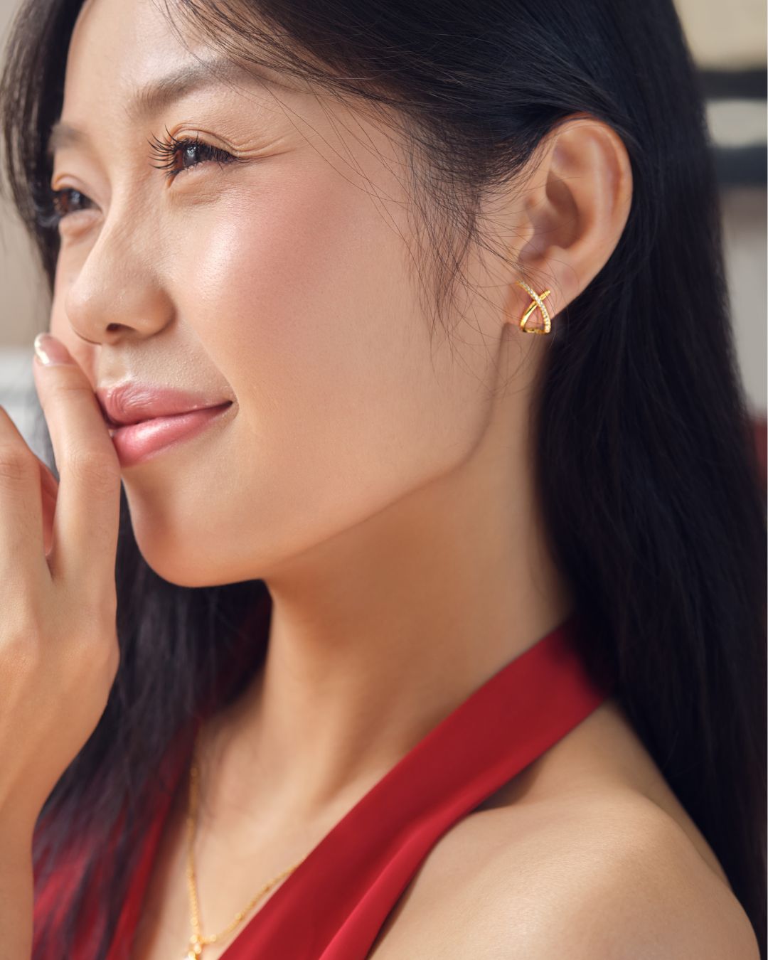KHUYÊN TAI ĐINH TÁN PERLAMUSE  VÀNG VERMEIL 16K ĐÍNH ĐÁ - X STUD 