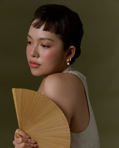 KHUYÊN TAI PERLAMUSE VÀNG VERMEIL 16K MINI TRÒN NGỌC TRAI 10.5MM