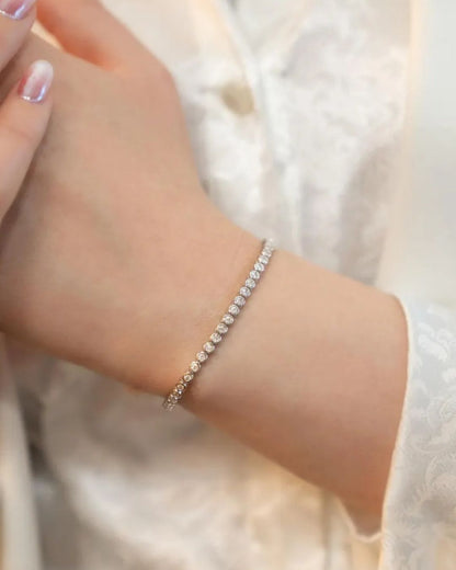 SILVER MOISSANITE ROUND BEZEL BRACELET 3MM