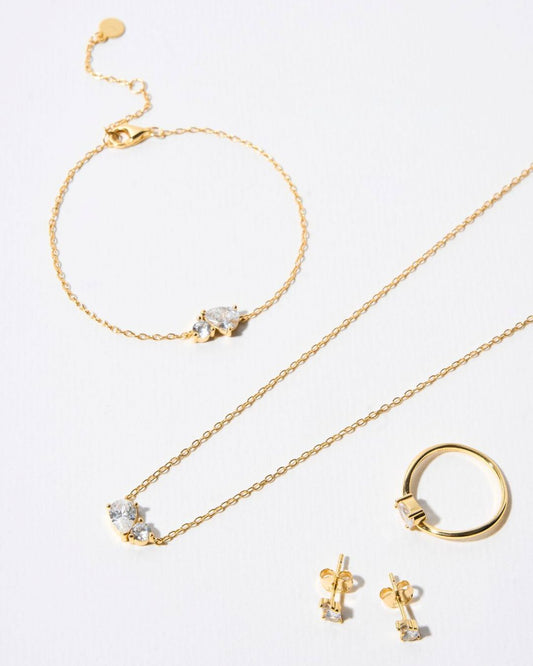 BỘ TRANG SỨC 2 VIÊN ĐÁ HARMONY VÀNG VERMEIL 16K CAO CẤP