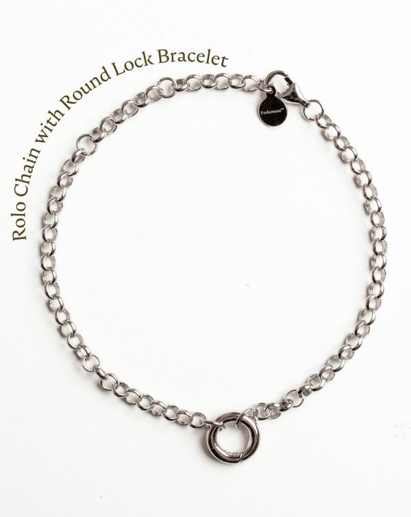 Rolo Chain Bracelet With Round Lock White Gold  (No Charm)