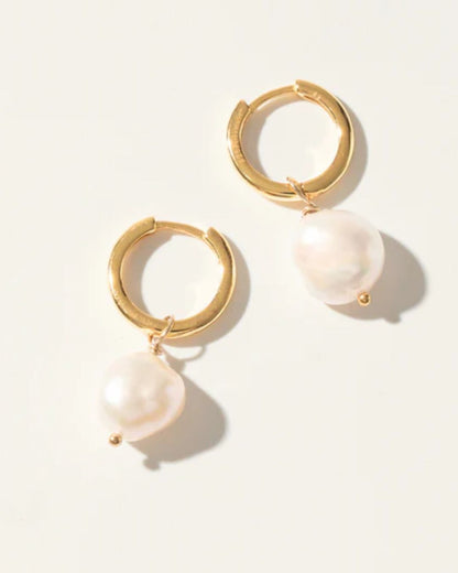 KHUYÊN TAI RƠI PERLAMUSE VÀNG VERMEIL 16K TIMELESS NGỌC TRAI TỰ NHIÊN ĐEO 2 KIỂU