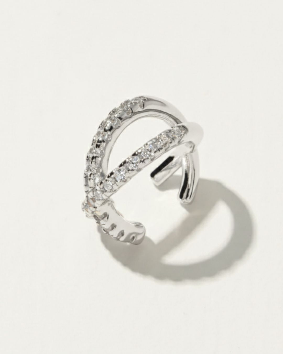 SILVER DIAMOND X EAR CUFF