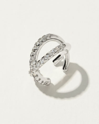 SILVER DIAMOND X EAR CUFF