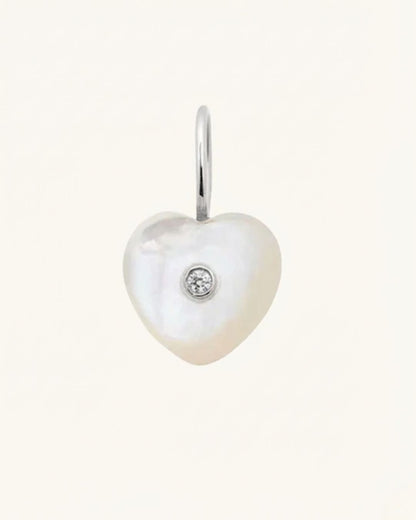 SILVER PEARL HEART CHARM