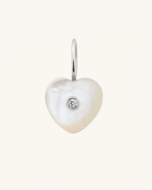 SILVER PEARL HEART CHARM