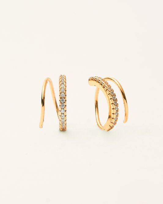 KHUYÊN TAI PERLAMUSE SPIRAL XOẮN ỐC VÀNG VERMEIL 16K ĐÍNH ĐÁ