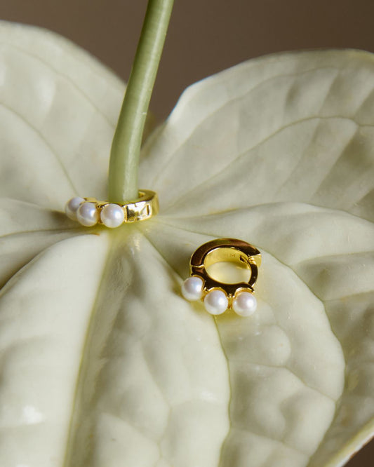 KHUYÊN TAI PERLAMUSE VÀNG VERMEIL 16K MINI TRÒN NGỌC TRAI 10.5MM