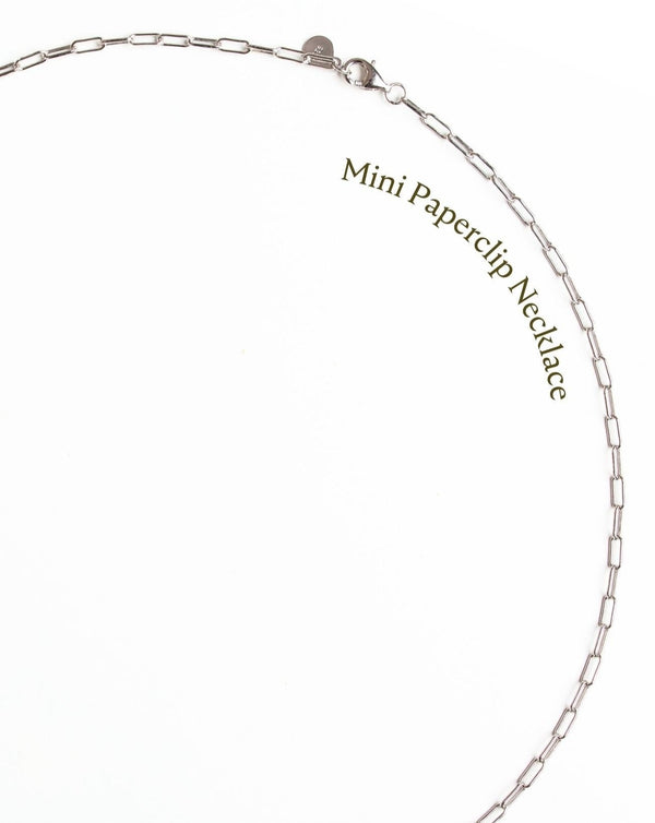 New Mini Paperclip Chain Necklace (White Gold)