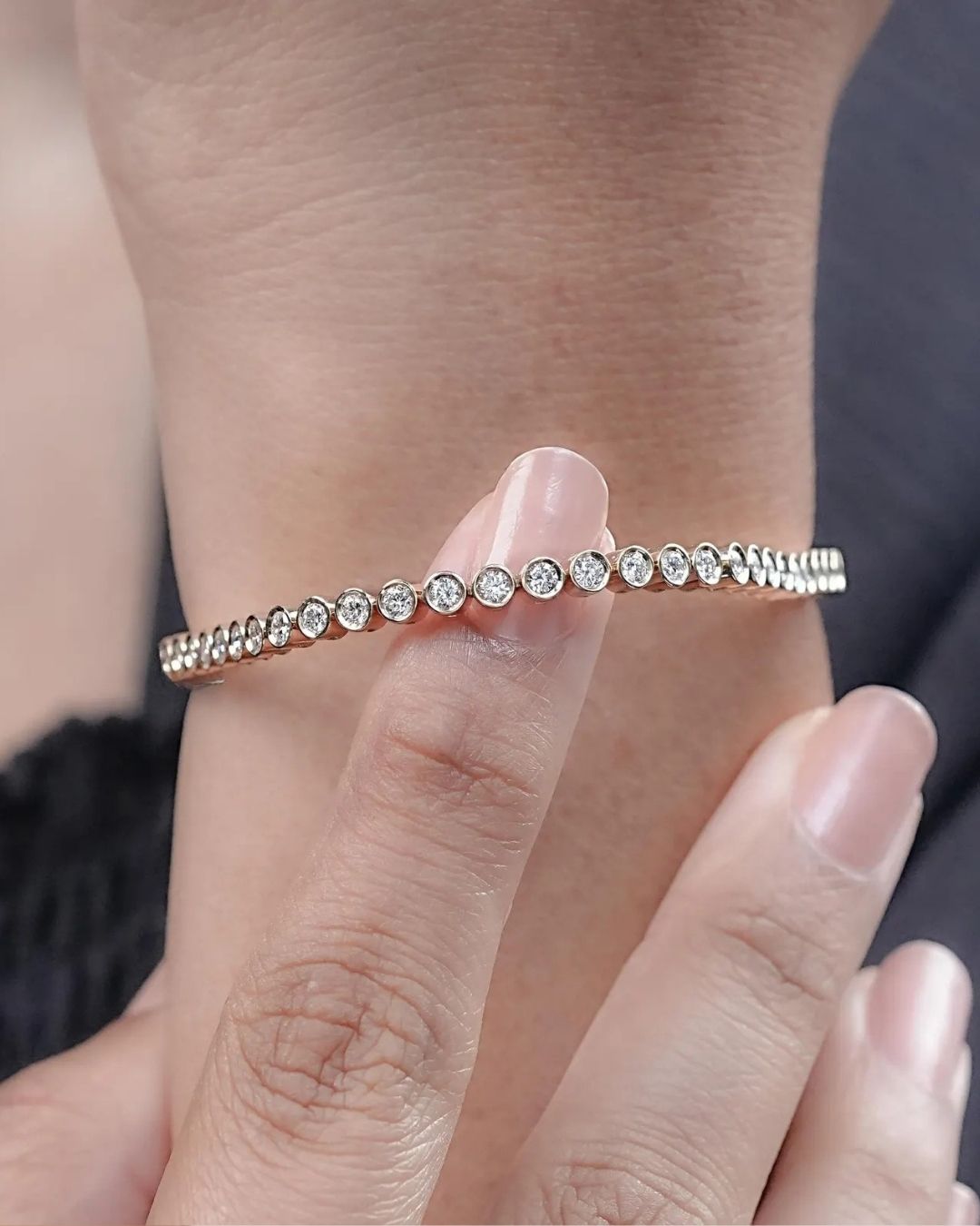 SILVER MOISSANITE ROUND BEZEL BRACELET 3MM