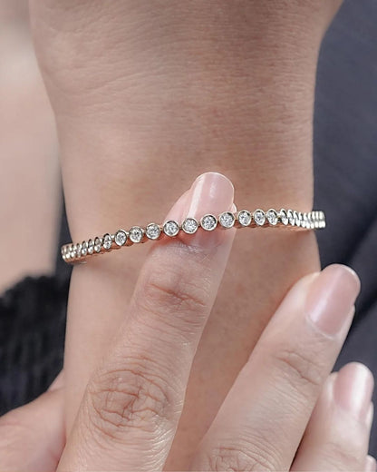 SILVER MOISSANITE ROUND BEZEL BRACELET 3MM