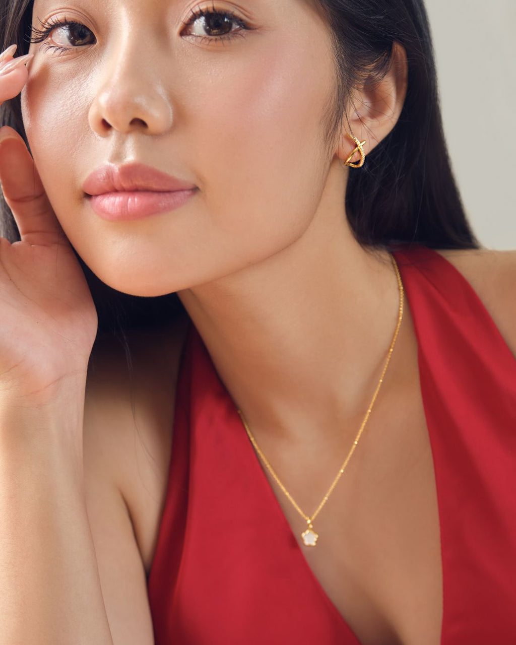 KHUYÊN TAI ĐINH TÁN PERLAMUSE  VÀNG VERMEIL 16K ĐÍNH ĐÁ - X STUD 