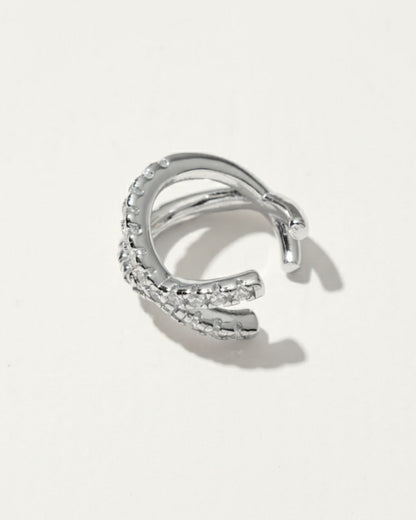 SILVER DIAMOND X EAR CUFF