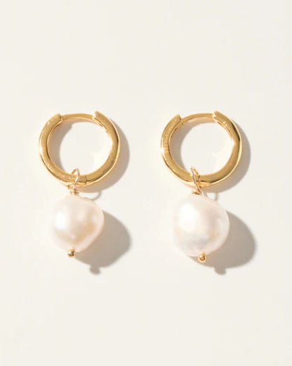 KHUYÊN TAI RƠI PERLAMUSE VÀNG VERMEIL 16K TIMELESS NGỌC TRAI TỰ NHIÊN ĐEO 2 KIỂU