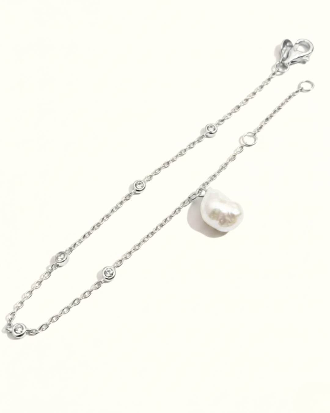 SILVER CELESTE PEARL DROP BRACELET