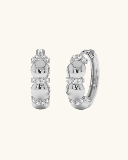 SILVER CHUNKY BEAD HOOP EARRINGS