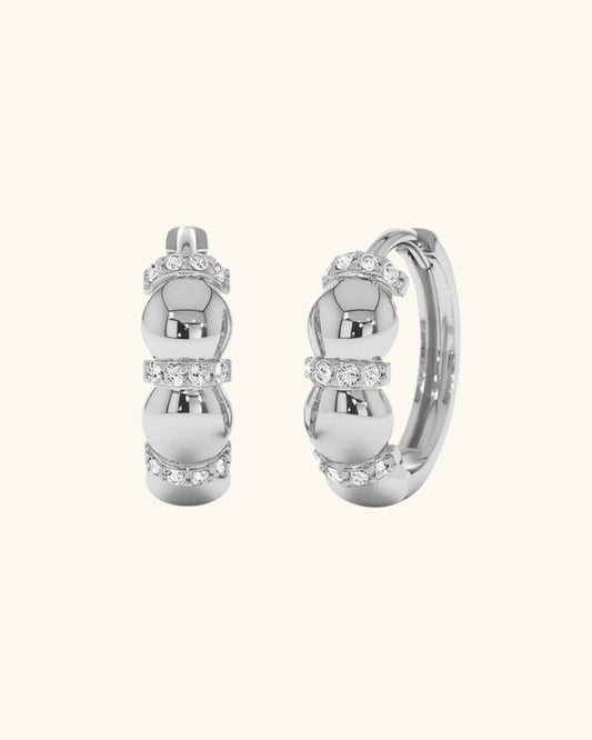 SILVER CHUNKY BEAD HOOP EARRINGS