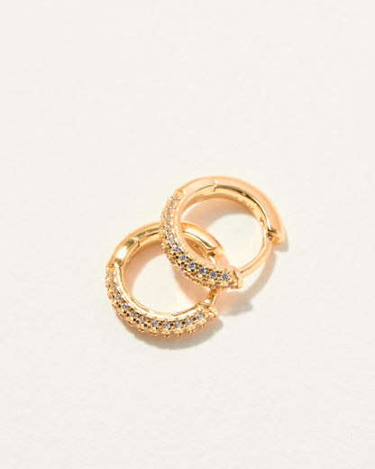 KHUYÊN TAI TRÒN MINI PERLAMUSE AMBER VÀNG VERMEIL 16K ĐÍNH ĐÁ CAO CẤP 