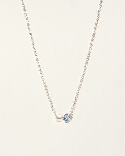 SILVER PEARL & DIAMOND NECKLACE