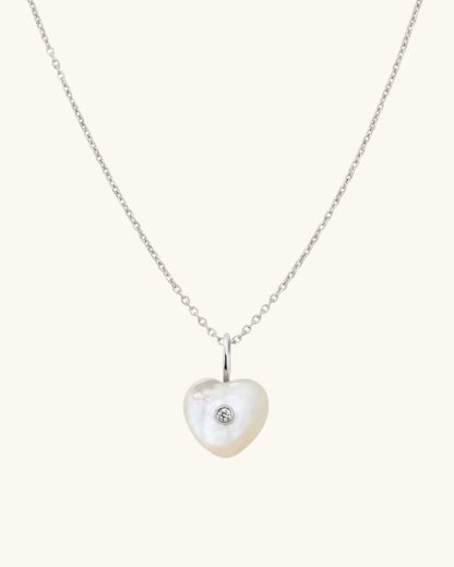 SILVER PEARL HEART CHARM