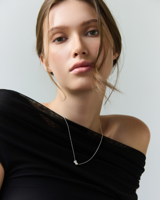 SILVER PEARL & DIAMOND NECKLACE