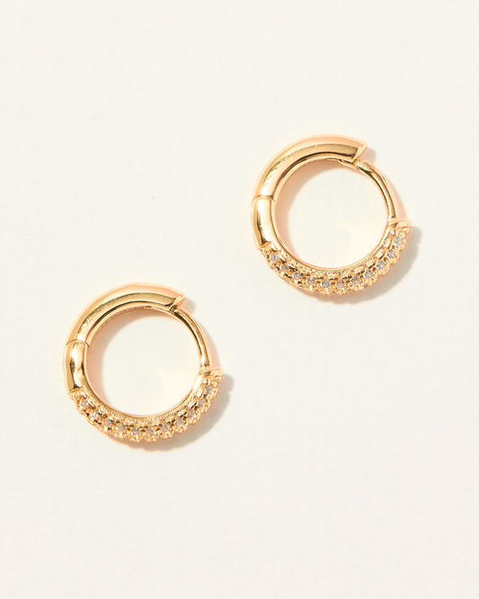 KHUYÊN TAI TRÒN MINI PERLAMUSE AMBER VÀNG VERMEIL 16K ĐÍNH ĐÁ CAO CẤP 