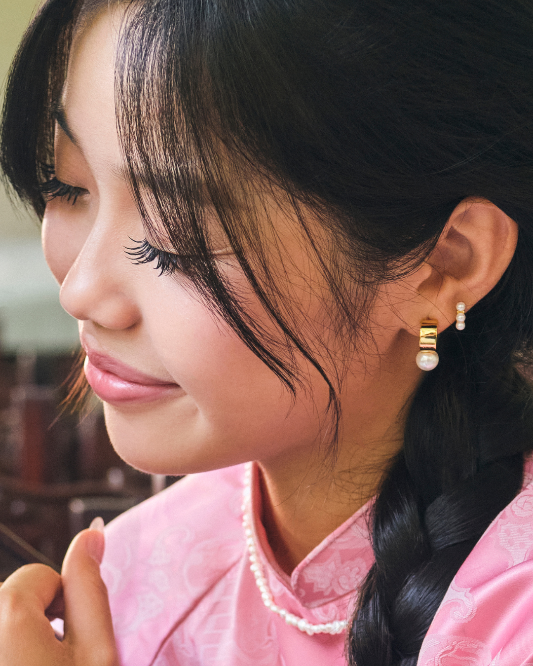 KHUYÊN TAI PERLAMUSE VÀNG VERMEIL 16K ANNIE NGỌC TRAI CAO CẤP