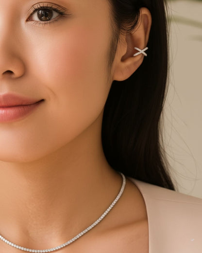 SILVER DIAMOND X EAR CUFF