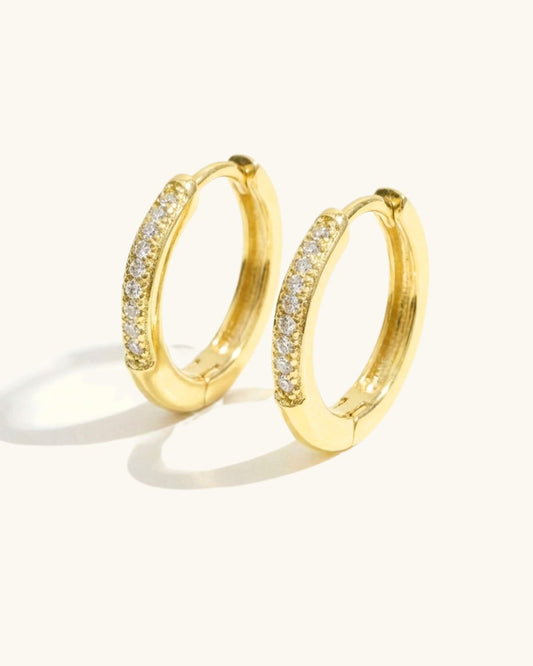 KHUYÊN TAI TRÒN MEDIUM PERLAMUSE VÀNG VERMEIL 16K PAVE ĐÍNH ĐÁ CAO CẤP 