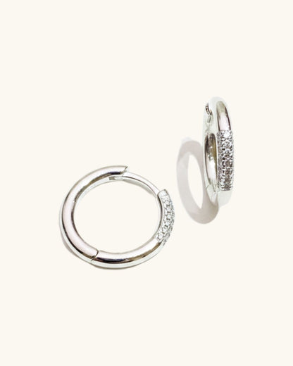 SILVER PAVE MEDIUM HOOP EARRINGS