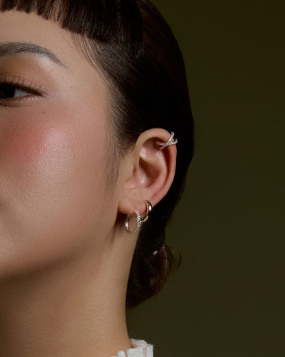 KHUYÊN TAI PERLAMUSE BẠC STERLING MINI TRÒN SHINNING X PAVE