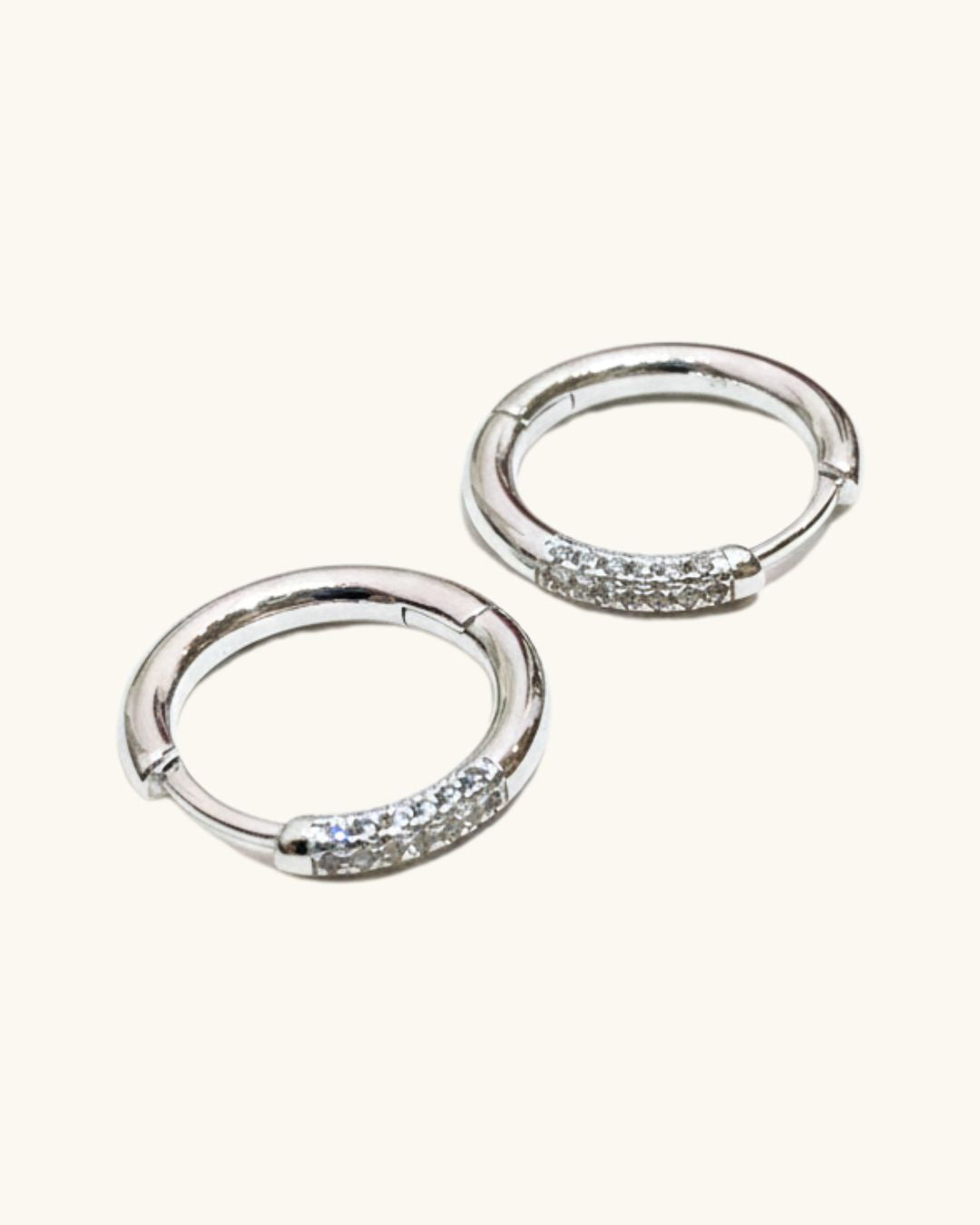 SILVER PAVE MEDIUM HOOP EARRINGS