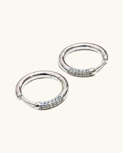 SILVER PAVE MEDIUM HOOP EARRINGS