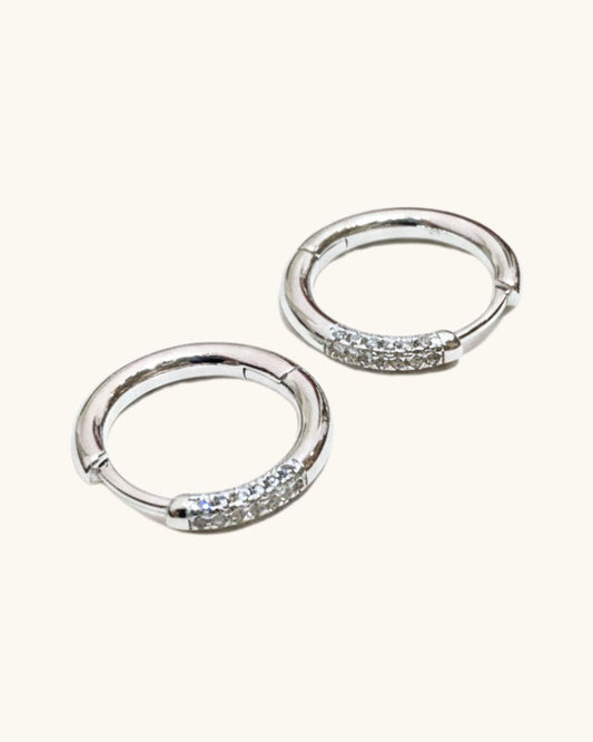 SILVER PAVE MEDIUM HOOP EARRINGS