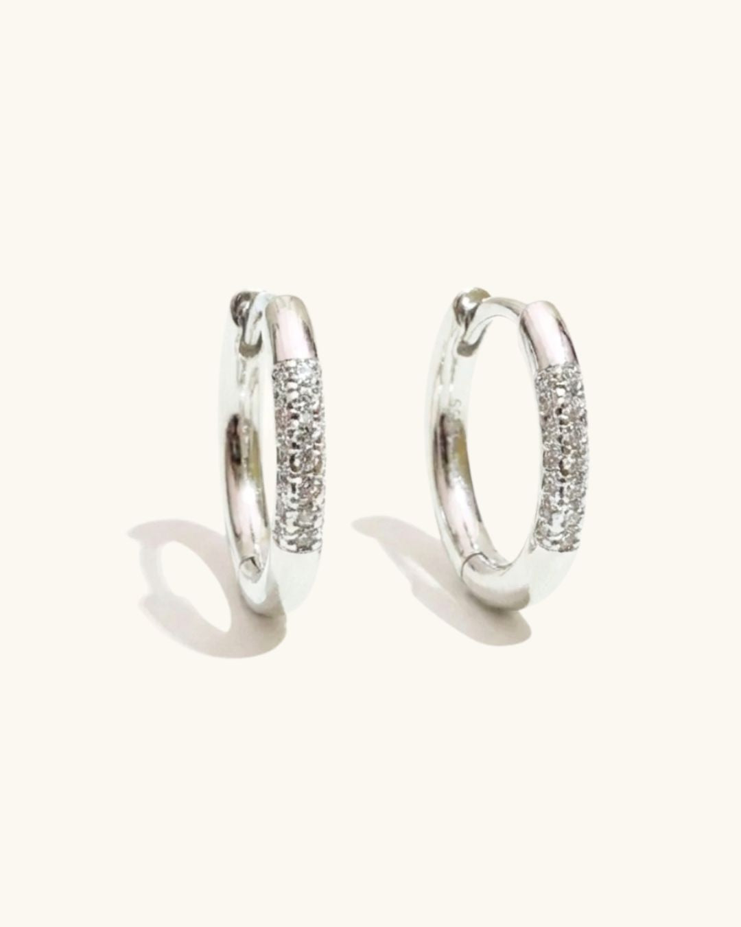 SILVER PAVE MEDIUM HOOP EARRINGS